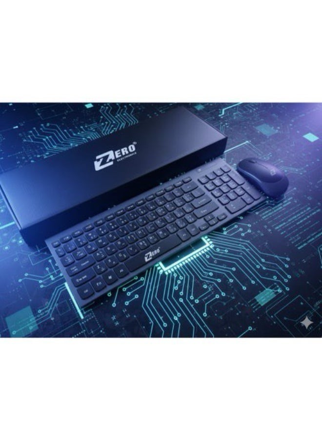 زيرو لوحة مفاتيح وماوس لاسلكيان - تصميم نحيف، هادئ، مقاوم للانسكاب، عمر بطارية طويل - متوافق مع أنظمة ويندوز، ماك، ولينكس - Image 1